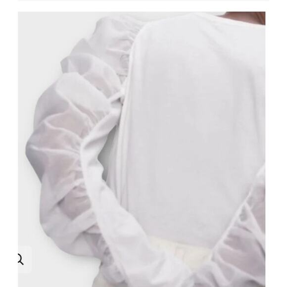 EUC ZARA Puff Sleeve Blouse White Size M | Sheer Organza Sleeve Top - Picture 2 of 10